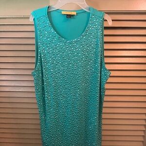 St. John Green Embellished Sleeveless Long Tank Top